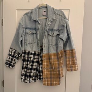 Two-Toned Denim and Plaid Shirt Jacket
